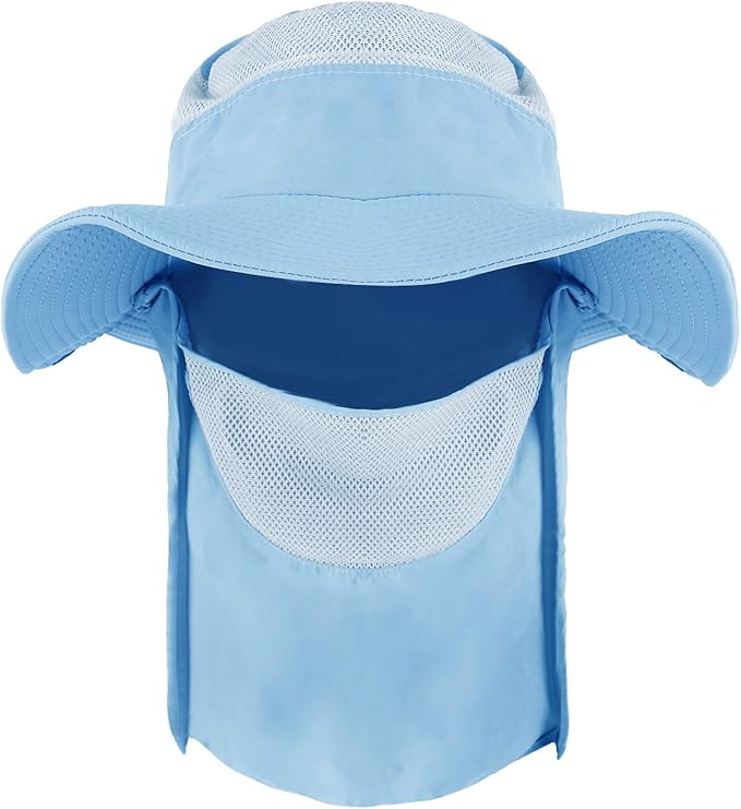 中性款宽边遮阳帽渔夫帽 upf 50  uv 钓鱼徒步帽,带面部和颈部可拆卸